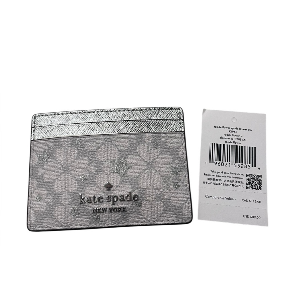 Kate Spade Metallic flower platinum Card Holder. NWT